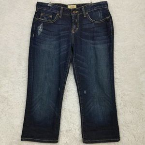 BKE Womens Jeans Capri Blue Denim Dark Wash Mid‎ Rise Distressed Whiskering 28